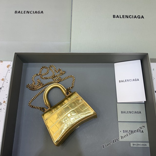 Balenciaga專櫃爆款手提女包 巴黎世家鱷魚紋牛皮金色mini Hourglass沙漏包 fyj1012